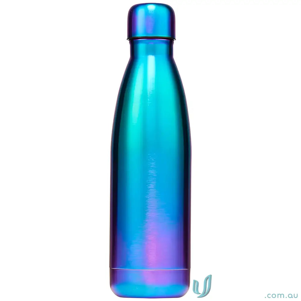 Iridescent blue and purple stainless steel double-walled stainless vacuum insulated drinks bottle