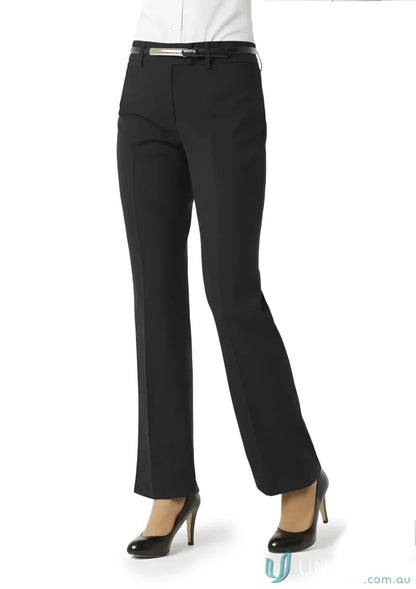 Women’s classic flat front tailored pant bs29320 Biz Collection with belt in black