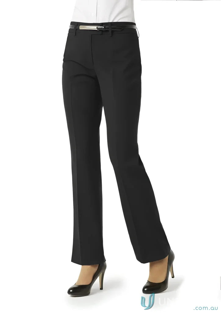 Women’s classic flat front tailored pant bs29320 Biz Collection with belt in black