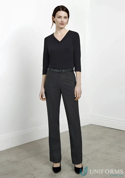 Womens Biz Collection classic flat front tailored pant bs29320 biz with black top and gray pants