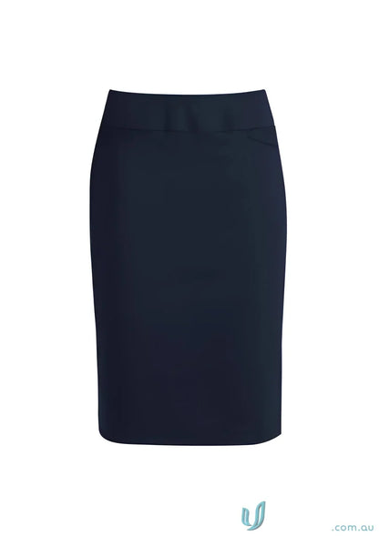 Navy blue knee length skirt from Biz Collection Ladies with loose belt loops