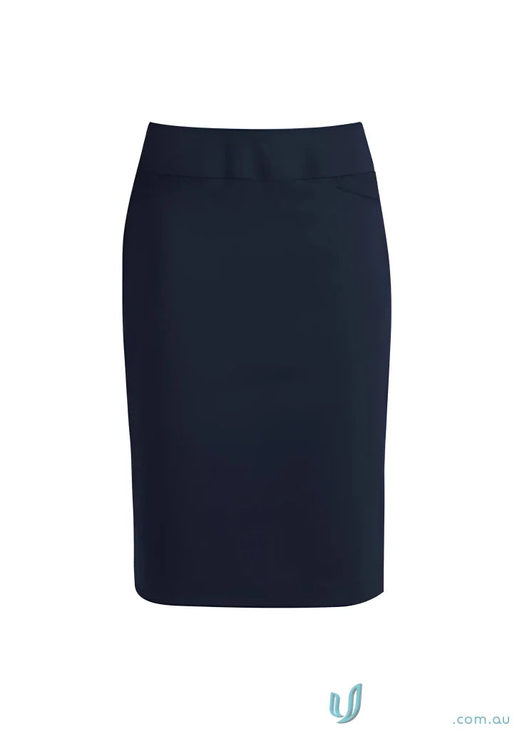 Navy blue knee length skirt from Biz Collection Ladies with loose belt loops