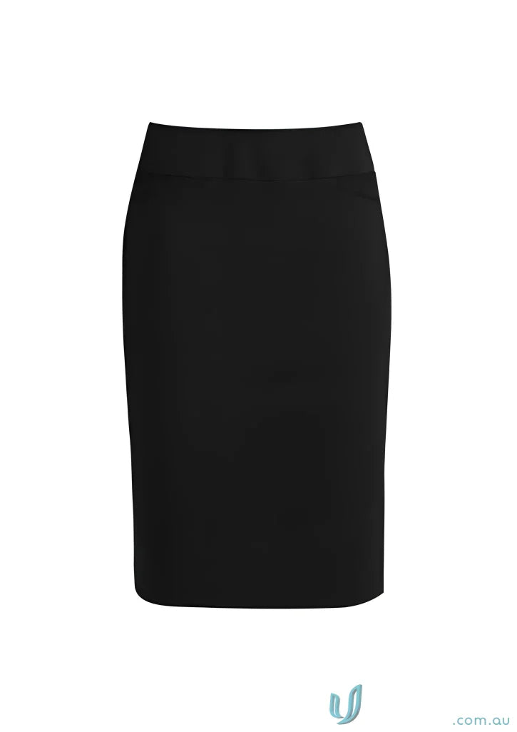 Black knee length skirt from Biz Collection Ladies with loose belt loops and sleek style