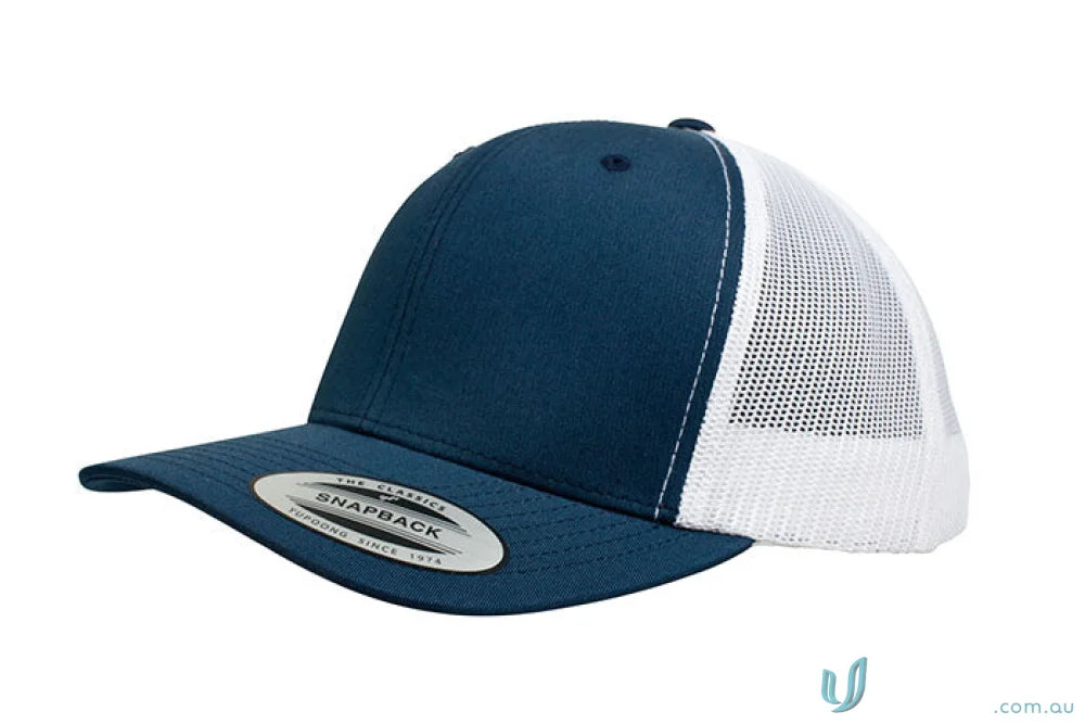 Navy and white trucker hat from Classic Retro Wade Trucker Cap, perfect for uniforms and workwear
