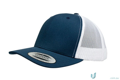 Navy and white trucker hat from Classic Retro Wade Trucker Cap, perfect for uniforms and workwear