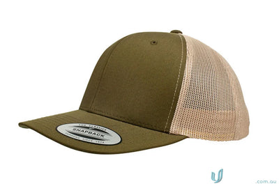 Olive green and beige Classic Retro Wade Trucker Cap perfect for uniforms or workwear