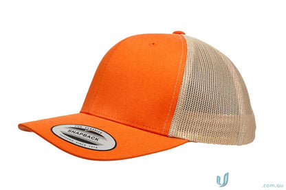 Orange and tan trucker hat from Classic Retro Wade Trucker Cap, perfect for workwear