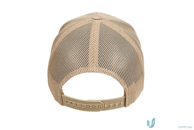 Tan mesh back baseball cap from Classic Retro Wade Trucker Cap, perfect for uniforms or workwear