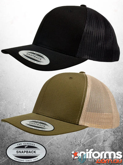 Two classic retro trucker hats perfect for uniforms and workwear style