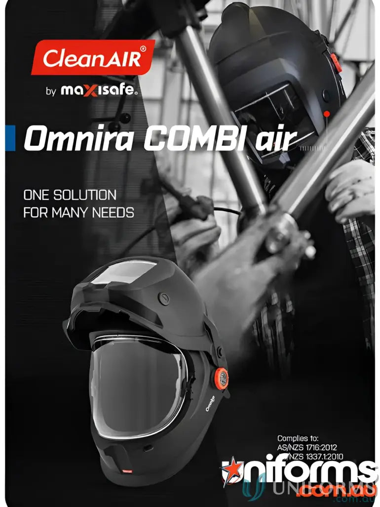 CleanAIR Omnira COMBI Flip-up Welding Helmet with clear face shield and shade range