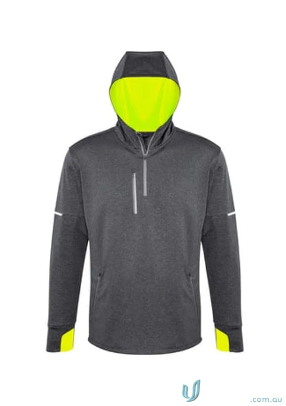 Gray Biz Collection Pace Hoodie with neon yellow accents and fluoro hood lining