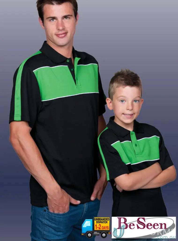 Matching black and green Chesty Polo shirts with cooldry moisture management technology