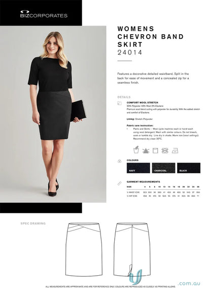 Black womens comfort wool chevron band skirt from CLEARANCE with stretch chevron band