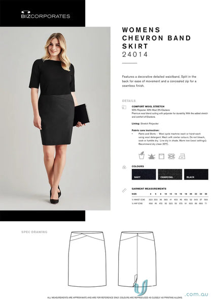 Black women’s comfort wool chevron band skirt from CLEARANCE with stretch chevron band