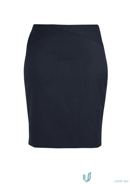 Dark navy blue women’s comfort wool chevron band skirt with stretch and wide waistband