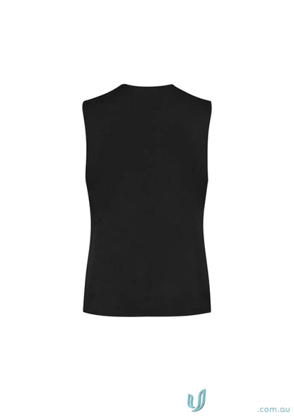 Black sleeveless wool peaked vest with crew neck from Clearance Comfort Wool collection
