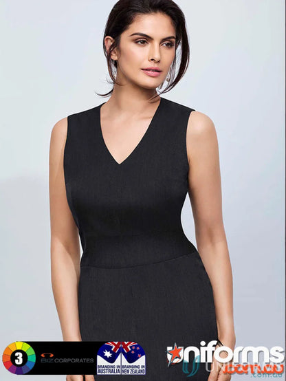 Cool stretch sleeveless black V-neck dress made with bamboo charcoal fabric