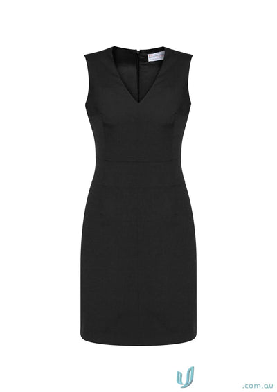 Cool stretch sleeveless black V-neck dress made with bamboo charcoal fabric