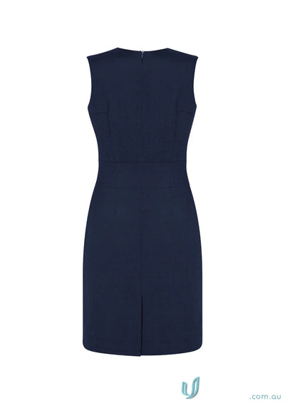 Cool stretch sleeveless navy VNeck dress made with bamboo charcoal fabric