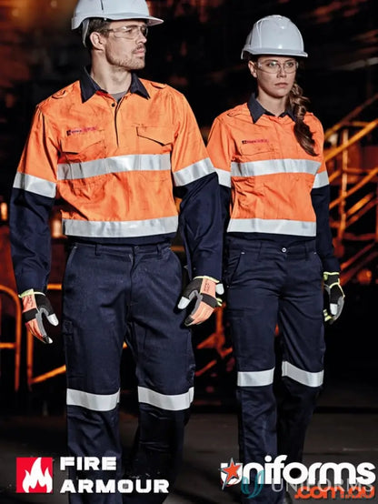 Matching high-visibility taped spliced shirt with stud closures from SYZMIC ZW133 Men’s Fire Armour collection