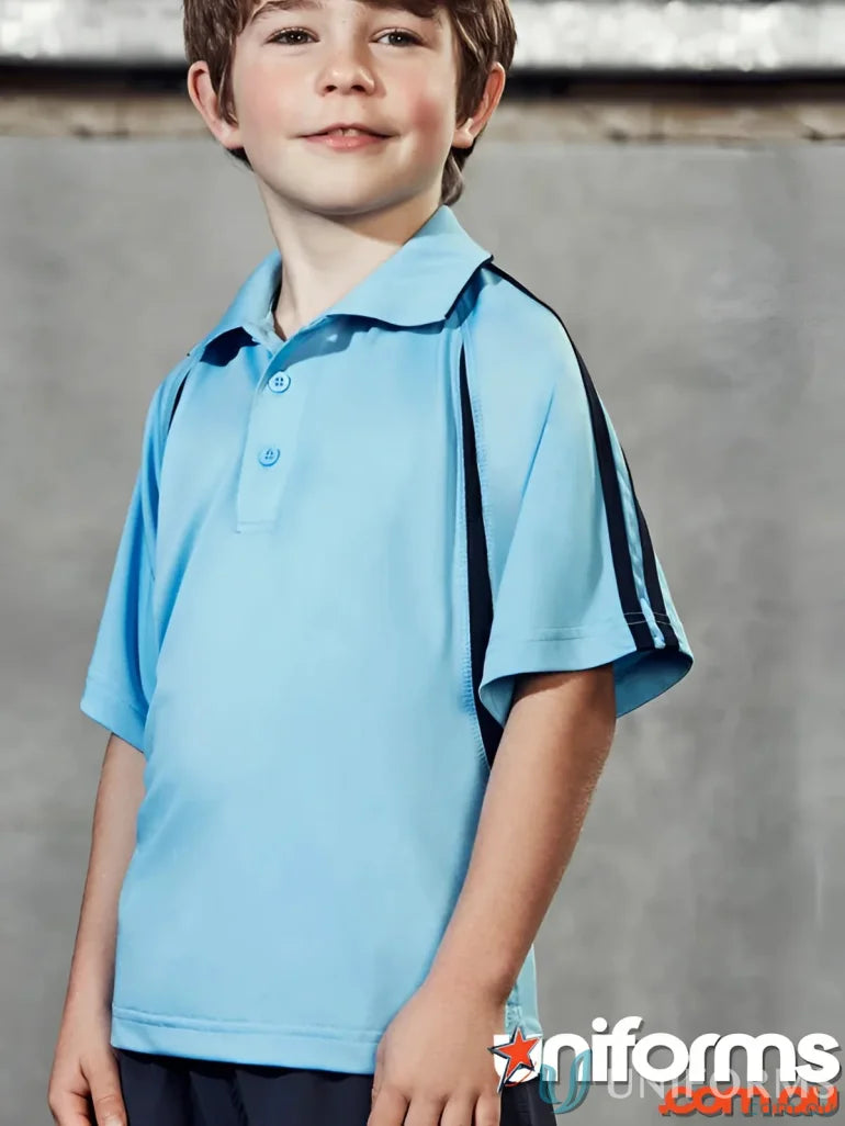 Light blue kids flash polo shirt with dark stripes from Biz Collection Kids collection