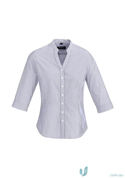 Striped three-quarter sleeve blouse from CLEARANCE Ladies Bordeaux work uniforms or workwear