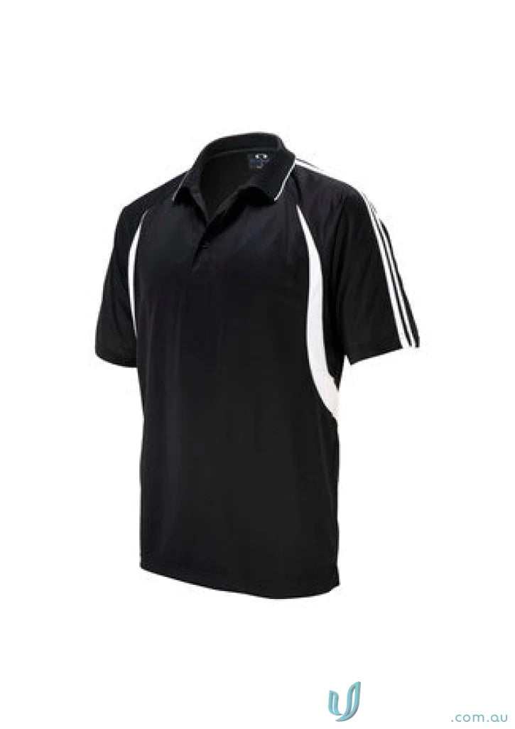 Black polo shirt with white accents from the Biz Collection Ladies Flash Polo line