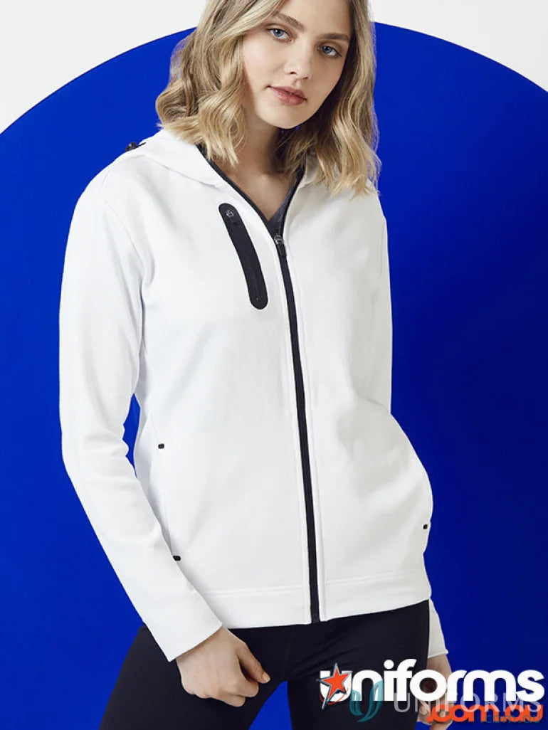 White hooded zip-up jacket from clearance ladies neo hoodie collection SW926L Ladies