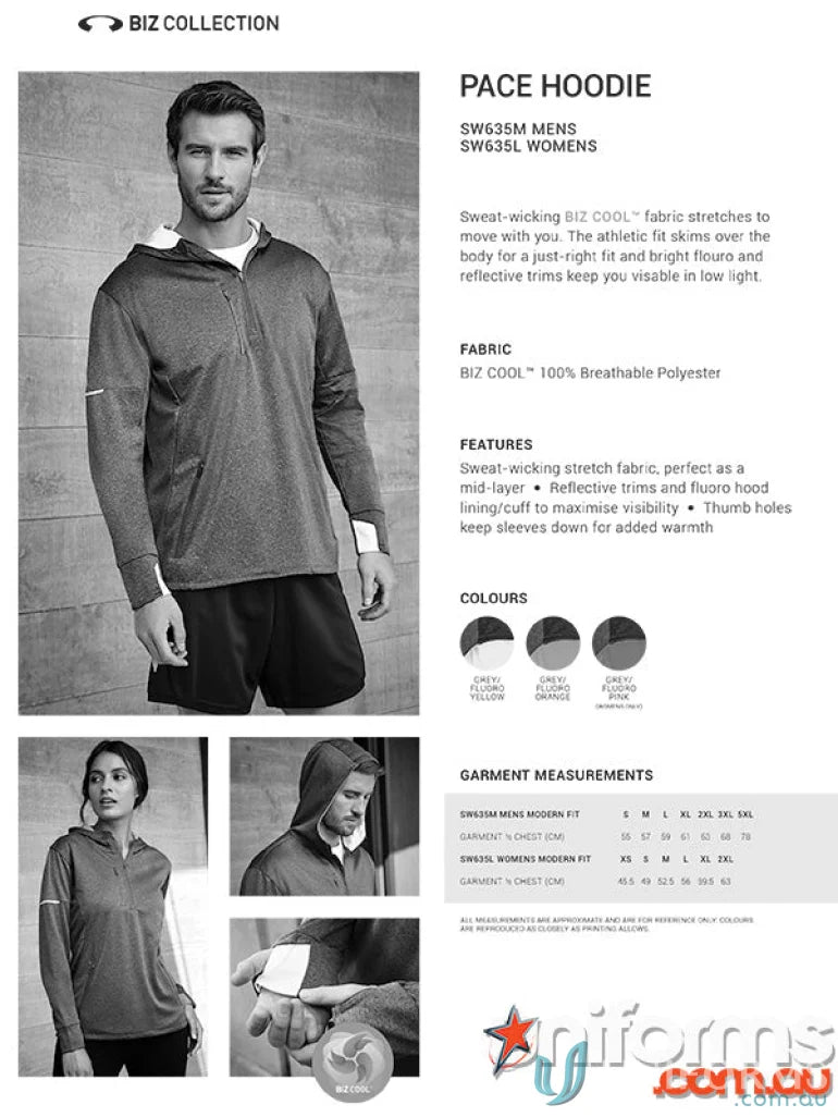 Ladies Pace Hoodie from Biz Collection Ladies featuring fluoro hood lining details