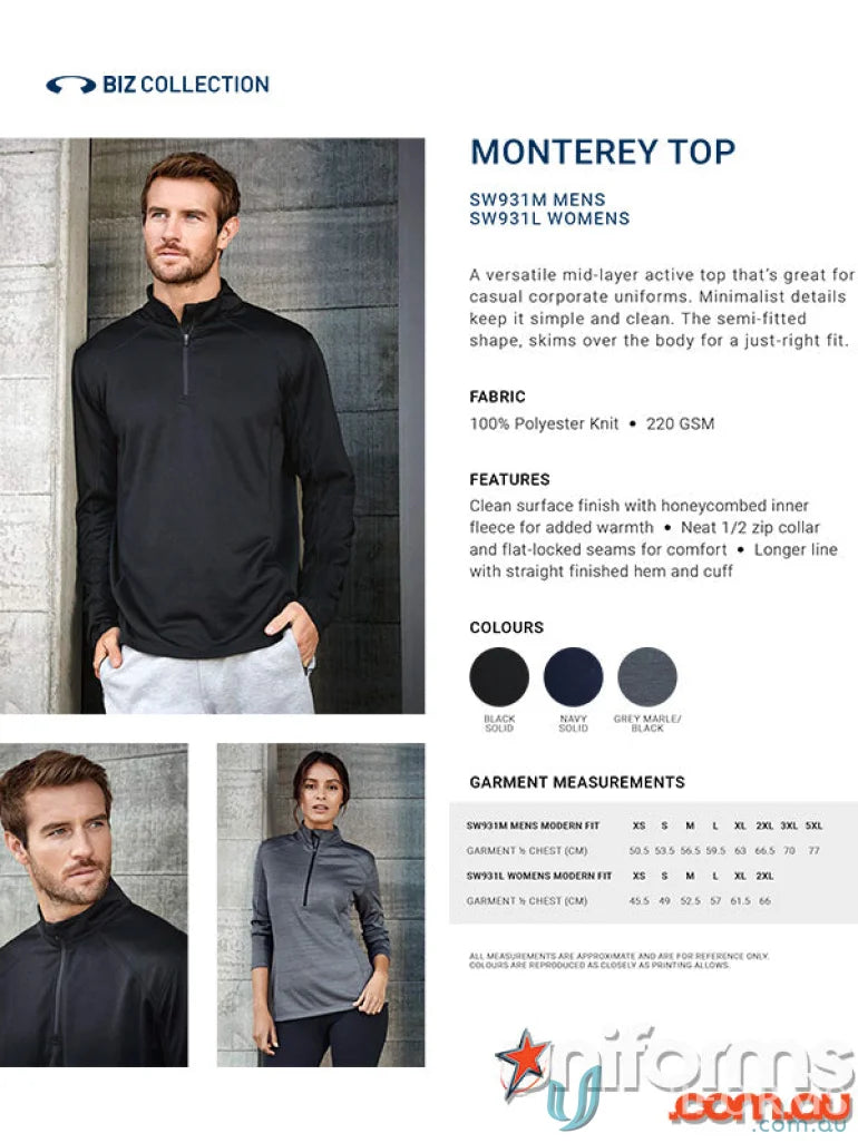 Women’s Monterey Biz Collection quarter-zip athletic tops in black navy and grey