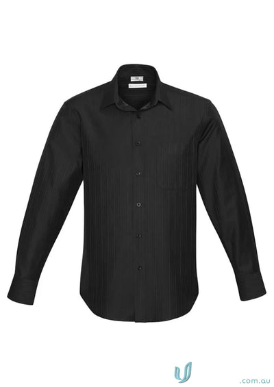 Black long-sleeved Preston LS Shirt from s312ml Biz Collection with modern narrow collar