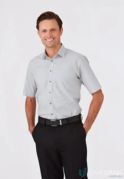 Men’s gray shadow stripe short-sleeved workwear shirt from CLEARANCE Shadow Stripe SS Shirt
