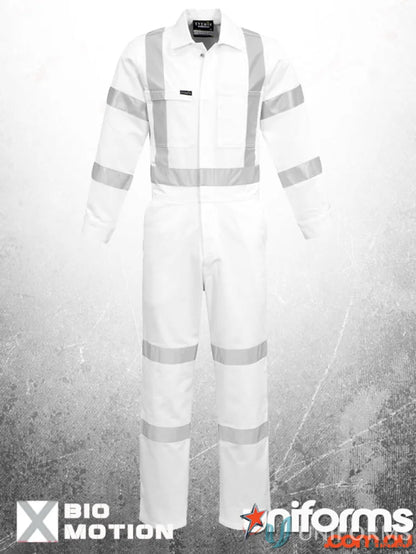 White reflective safety coverall from Syzmic Men’s Bio Motion XBack Coveralls meets Australian standards