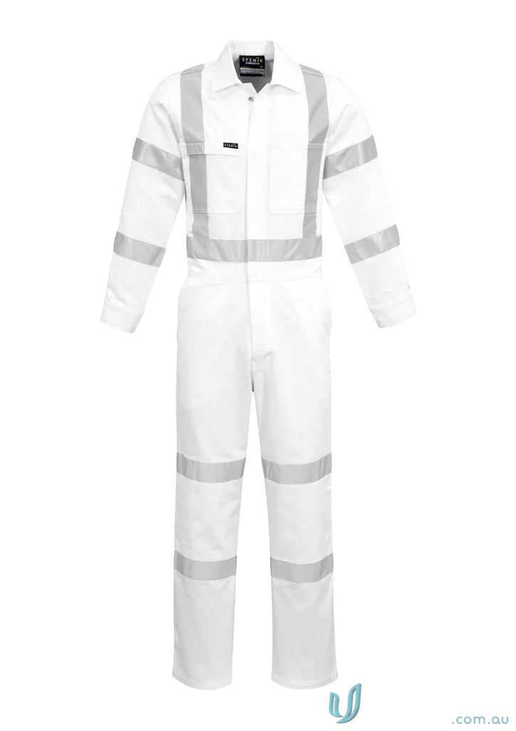 White reflective safety jumpsuit from Syzmic Men’s Bio Motion Tape Configuration that meets Australian standards