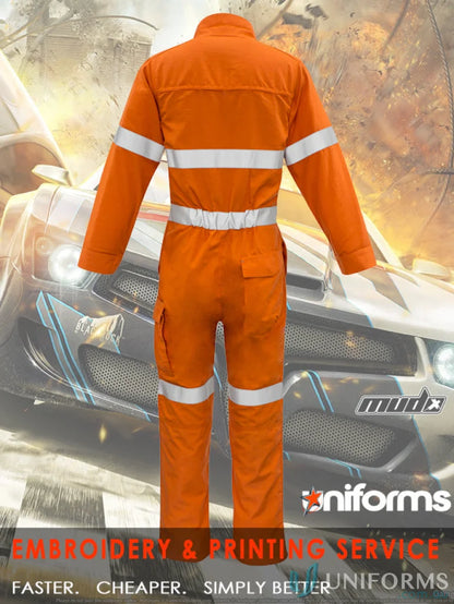 Orange reflective safety jumpsuit with hoop taped design from Syzmic Men’s collection