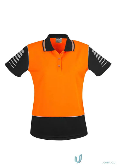 Orange and black Syzmik Womens safety polo with 3M reflective piping and filament supreme microfiber