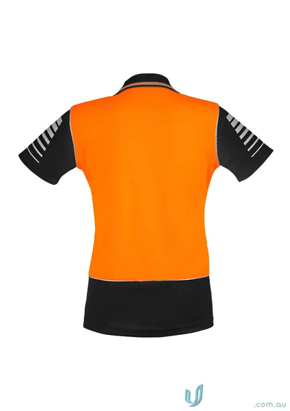 Orange and black Syzmik Womens safety polo shirt with 3M reflective piping and filament supreme microfiber