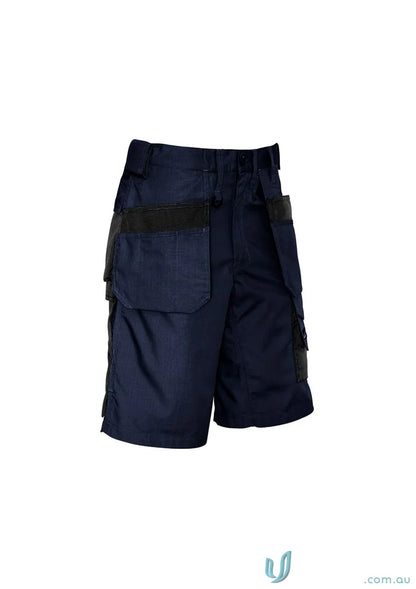 Navy blue Syzmik men’s ultralite multi-pocket shorts with swing-away pockets