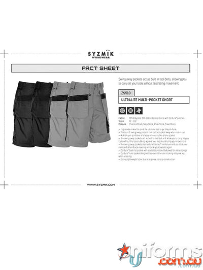 Syzmik Men’s Ultralite Swing-Away Pockets Multi-Pocket Shorts for work and comfort