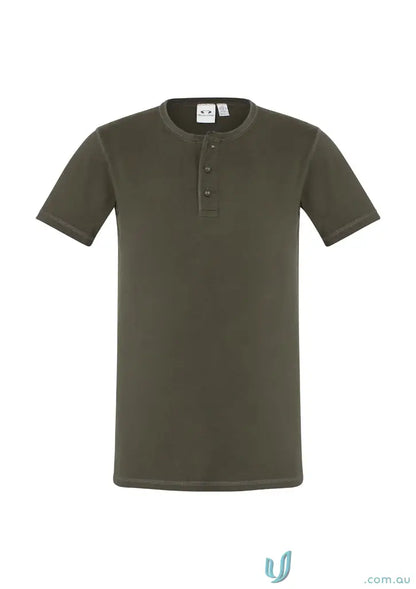 Olive green henley t-shirt from t811m biz collection vintage tee in single jersey fabric