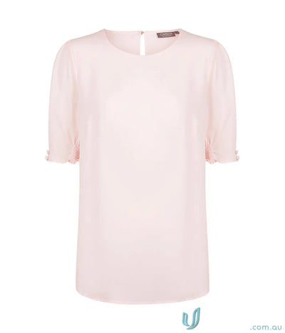 Pale pink short-sleeved blouse with button cuff for uniforms and workwear looks