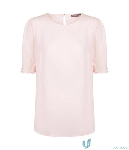 Pale pink short-sleeved blouse with button cuff for uniforms and workwear looks
