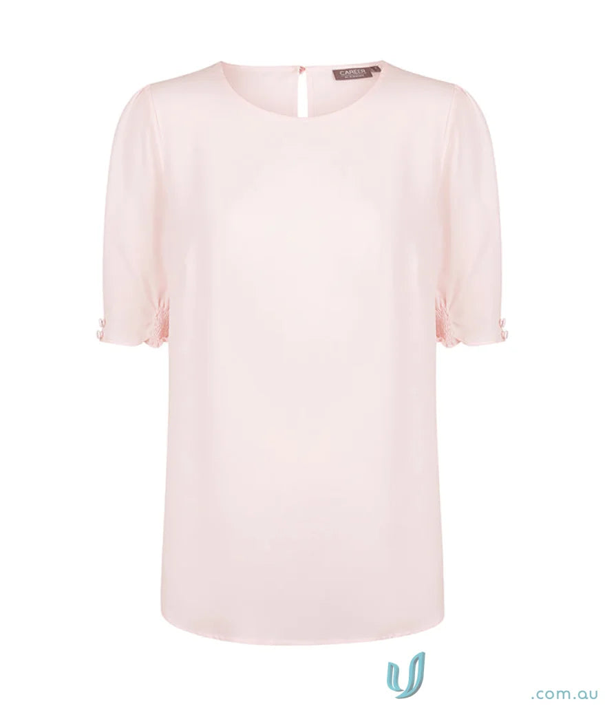 Pale pink short-sleeved blouse with button cuff for uniforms and workwear looks