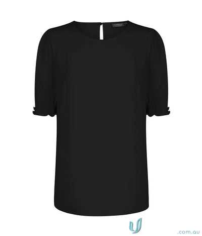 Black short-sleeved blouse with button cuff from CLEARANCE Willow Workwear Collection
