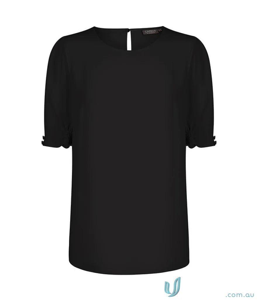 Black short-sleeved blouse with button cuff from CLEARANCE Willow Workwear Collection