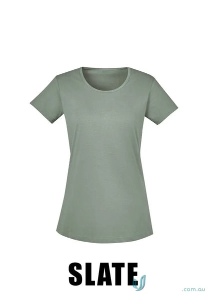 Slate-colored short-sleeved streetworx tee shirt with taped shoulder for clearance womens streetworx