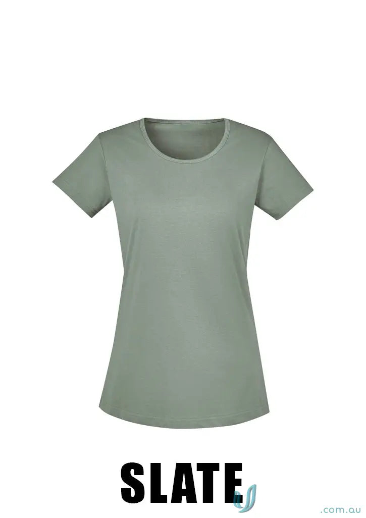 Slate-colored short-sleeved streetworx tee shirt with taped shoulder for clearance womens streetworx