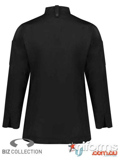 Black women’s Al Dente chef jacket with long sleeves, perfect style meets functionality