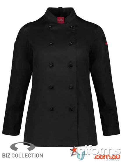 Black chef jacket from Women’s Al Dente line showcasing style meets functionality