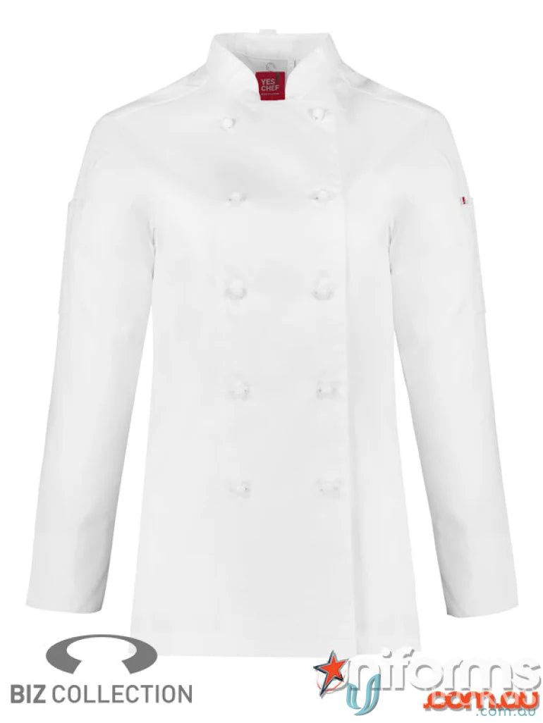 White chef jacket from Women’s Al Dente collection showcasing style meets functionality